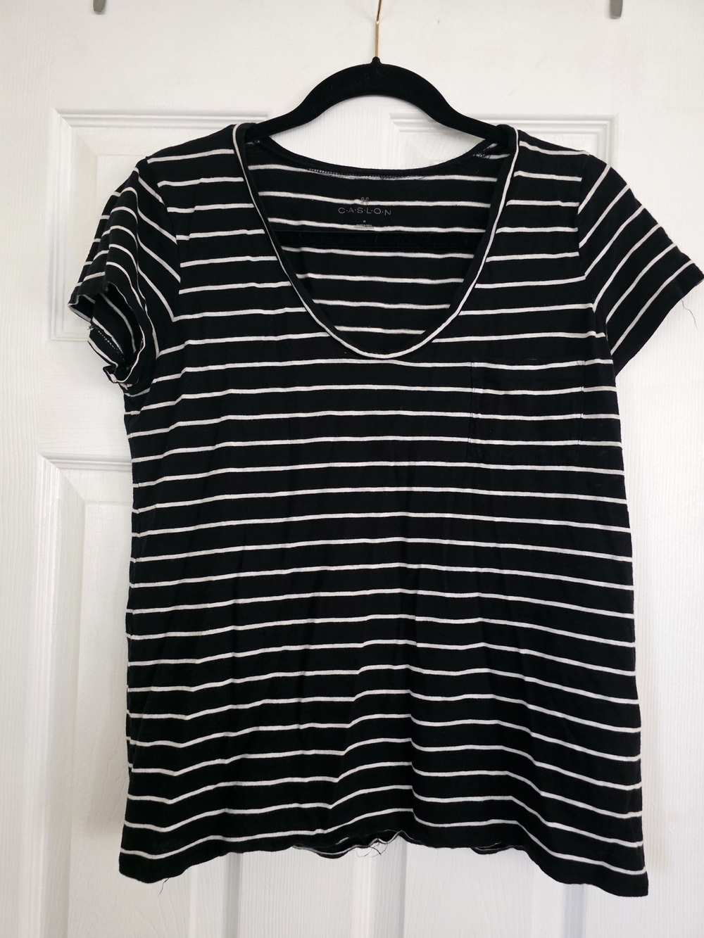 Caslon Black & White Striped Scoop Neck Tee